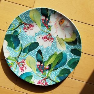 New York Botanical Garden Magnolia Flower Melamine Salad Plate 8.5" Teal Blue